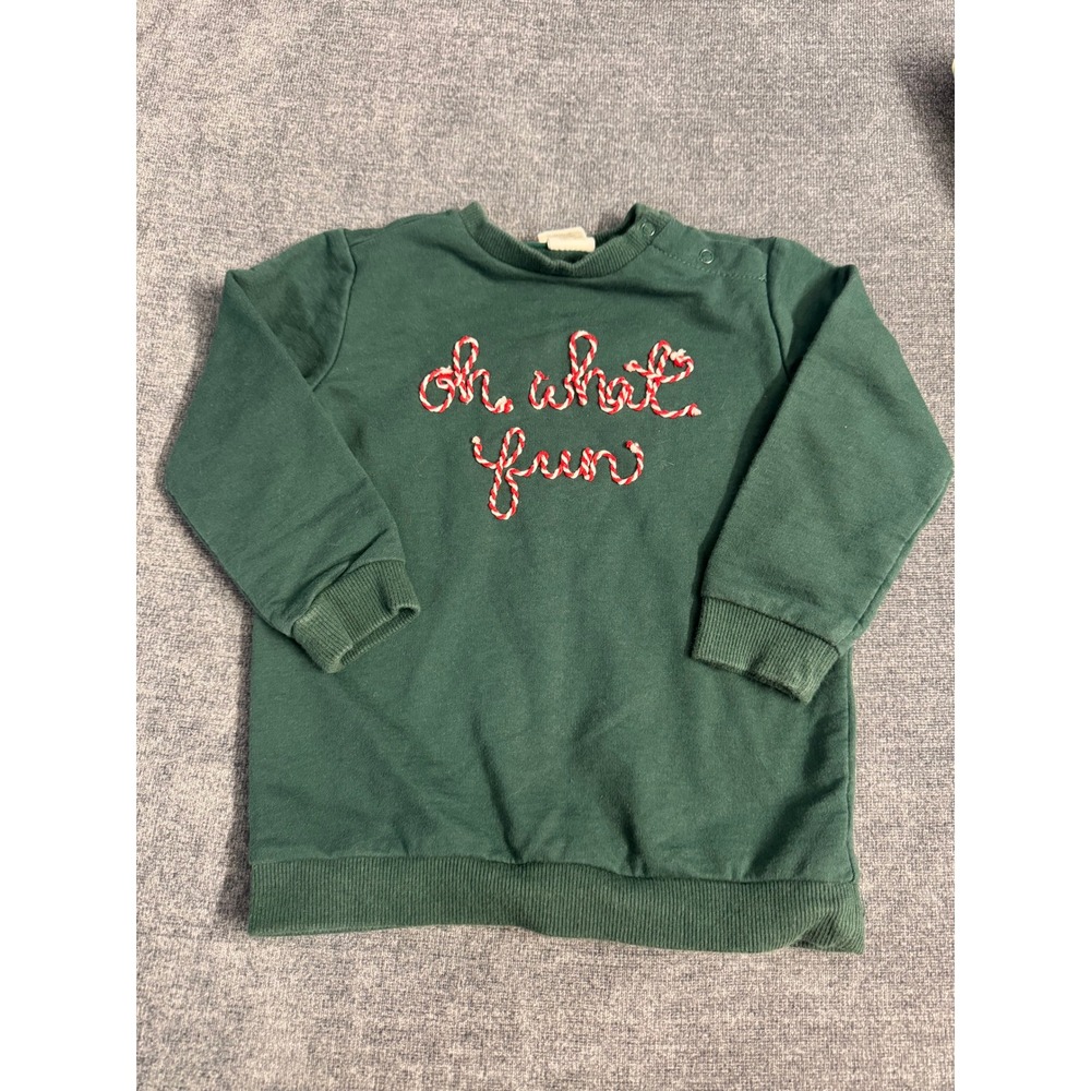 Kids Dark Green Oh What Fun Holiday Christmas Sweatshirt Pullover Snaps